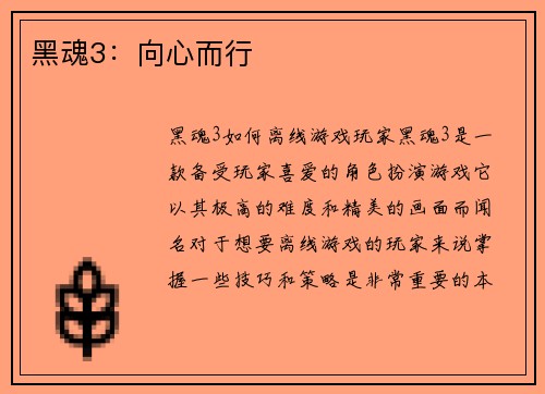 黑魂3:向心而行